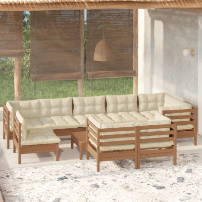 vidaXL Set mobilier grădină cu perne, 10 piese, maro miere, lemn pin foto