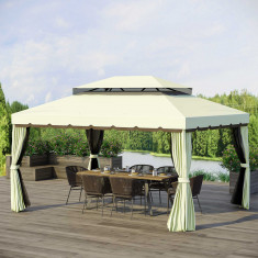 Foisor Outsunny cu Acoperis dublu, Plasa de tantari, Perdele laterale, culoare crema alba 3x4m