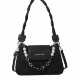 Cumpara ieftin Geanta de Umar cu Perle, Model Elegant, Imprimeu Flori, Piele Ecologica, 3.5 x 16 x 6 cm, Negru