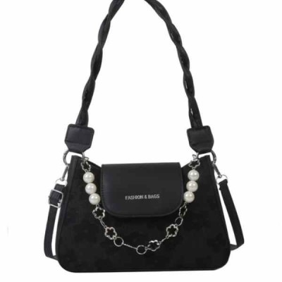 Geanta de Umar cu Perle, Model Elegant, Imprimeu Flori, Piele Ecologica, 3.5 x 16 x 6 cm, Negru foto