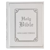 KJV Holy Bible, Classically Illustrated Heirloom Family Bible, Faux Leather Hardcover - Ribbon Markers, King James Version, White/Silver