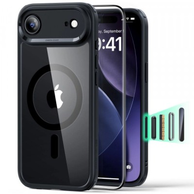 Husa MagSafe pentru Apple iPhone 17 Air, ESR, Classic Hybrid with Screen Protector, Neagra Transparenta foto