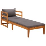 Șezlong plaja Gossi, lemn masiv acacia, perne gri inchis, 202x68x60 cm
