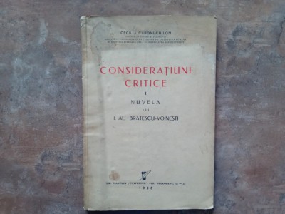 Consideratiuni critice: Nuvela lui I. Al. Brǎtescu-Voineşti, 1938 foto