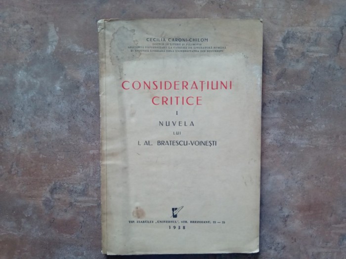 Consideratiuni critice: Nuvela lui I. Al. Brǎtescu-Voineşti, 1938