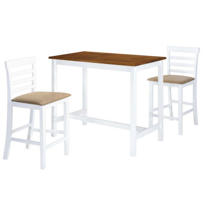 Set masa si scaune de bar, 3 piese, lemn masiv, maro si alb foto