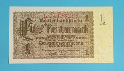 Germania 1 Rentenmark 1937 &amp;#039;Al Treilea Reich&amp;#039; UNC serie: L74178298 foto