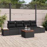 Set de canapea pentru grădină vidaXL de 5 piese cu perne negre din ratan poli acacia