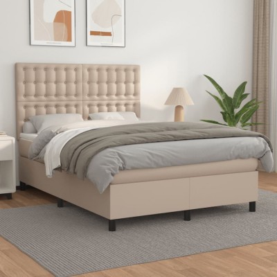 vidaXL Pat box spring cu saltea, cappuccino, 140x200cm piele ecologică 3142850 foto