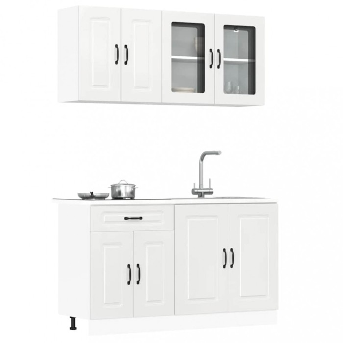 Set dulap de bucătărie 4 piese &bdquo;Kalmar&rdquo; alb lucios Lemn