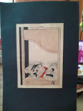 Caricatura, desen original in penita si ceracolor, semnata Iosif Ross 1899 - 1974, cu paspartu