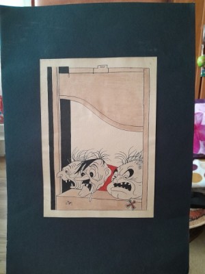 Caricatura, desen original in penita si ceracolor, semnata Iosif Ross 1899 - 1974, cu paspartu foto