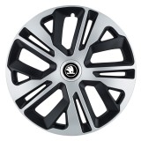 Set 4 Capace Roti R14 inch, pentru Skoda Alb Negru, model Raven Mix