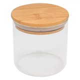 Borcan Depozitare, Sticlă Borosilicată, Capac Bambus, Transparent, Capacitate 0,35L, Oem