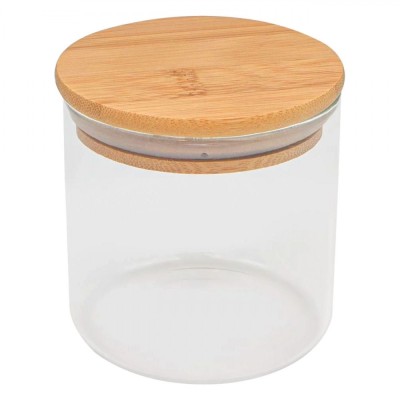 Borcan Depozitare, Sticlă Borosilicată, Capac Bambus, Transparent, Capacitate 0,35L foto