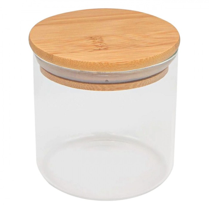 Borcan Depozitare, Sticlă Borosilicată, Capac Bambus, Transparent, Capacitate 0,35L