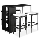 Set mobilier bar de grădină cu perne, 5 piese, negru, poliratan