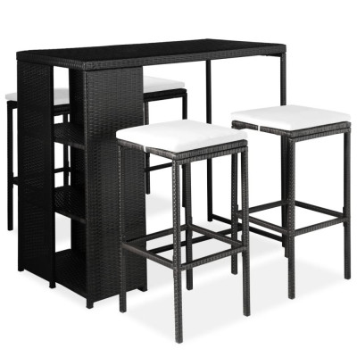 vidaXL Set mobilier bar de grădină cu perne, 5 piese, negru, poliratan foto