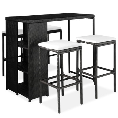 vidaXL Set mobilier bar de grădină cu perne, 5 piese, negru, poliratan 3064914 foto