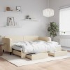 VidaXL Pat de zi cu extensie și sertare, crem, 90x200 cm, textil 3196874
