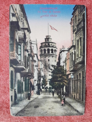 Carte postala, Constantinopole, La Tour de Galata, inceput de secol XX foto