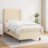 Cumpara ieftin Pat box spring cu saltea, crem, 90x190 cm, textil