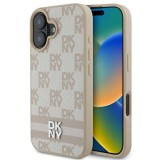 Husa iPhone 16 - DKNY Leather Hardcase Checkered Pattern &amp; Printed Stripes (DKHCP16SPCPTSSP) - Pink