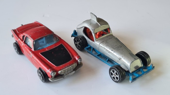 Lot 2 machete vechi de colectie Corgi Juniors Whizzwheels: Volvo P-1800 și Super Stock Carn; originale, anii &#039;70, Gt Britain, Anglia