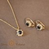 Set Bijuterii Aur 18K placat SaraTremo, Cristale Zirconia Negre, Colier si Cercei, Elegant, Premium, 45cm