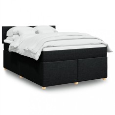 vidaXL Pat box spring cu saltea, negru, 140x190 cm, textil 3286670
