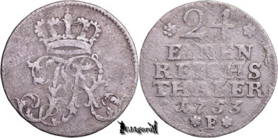 1753 F, 1/24 Thaler - Friedrich al II-lea - Regatul Prusiei - KM# 263 foto
