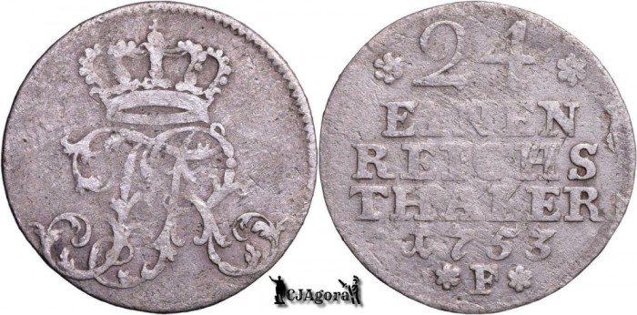 1753 F, 1/24 Thaler - Friedrich al II-lea - Regatul Prusiei - KM# 263