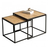 Set 2 masute de cafea tip cuib pentru living, loft industrial, stejar