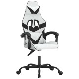 Cumpara ieftin Scaun de gaming pivotant, alb si negru, piele ecologica
