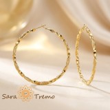 Cercei Calista , cercei rotunzi mari cu design torsadat E i gravat, placaj triplu cu aur 14K, 6 cm