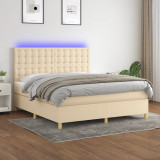 Cumpara ieftin Pat cu arcuri, saltea și LED, crem, 180x200 cm, textil