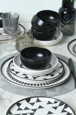 Keramika Set de vesela - Keraart Black Pattern - 24 bucăți - 6 persoane - Stoneware foto