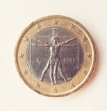 Moneda rara de 1 Euro din Italia - anul 2002 - Omul Vitruvian