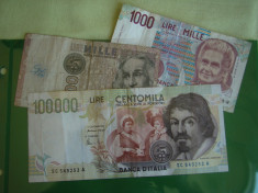 100000 lire 1994 ITALIA + 1000 lire 1990 + 1000 lire 1982 foto
