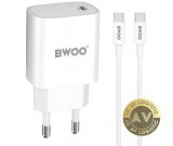 Incarcator Retea Cu Cablu USB-C BWOO CDA159, 20W, 3A, 1 x USB-C, Alb