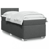 vidaXL Pat box spring cu saltea, gri &icirc;nchis, 90x200 cm, textil