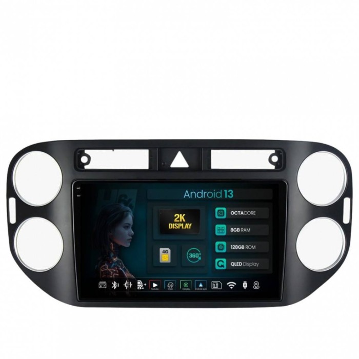 Navigatie 2K Volkswagen Tiguan (2008-2010) 8GB RAM Android 13 Octacore Slot Sim 4G DSP GPS Wi-FI Carplay Android Auto USB Bluetooth Waze Touchscreen 9