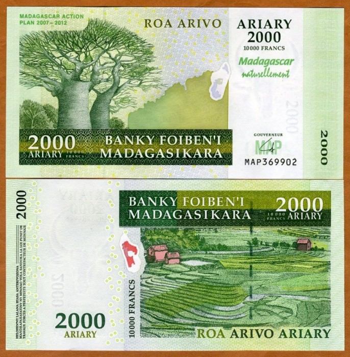 !!! MADAGASCAR - 2000 ARIARY (2007) - P 93 , COMM. - UNC