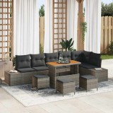 Set Canapele Gradina vidaXL 10 Piese, Ratan Poli Gri, Perna Inclusa, Modular, Rezistent, Terasa/Balcon 110x55x71cm