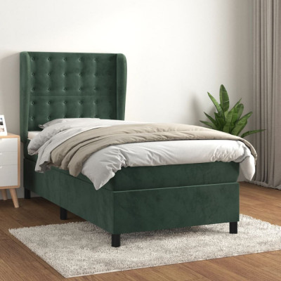 vidaXL Pat box spring cu saltea, verde &amp;icirc;nchis, 80x200 cm, catifea foto