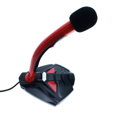 Microfon gaming K1, cu baza 120 x104 mm, lungime cablu 140 cm, conector USB, negru cu rosu foto