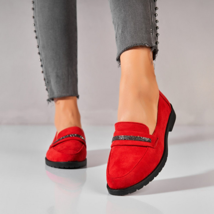 Pantofi dama casual Rosii din Piele Ecologica Intoarsa Jessly