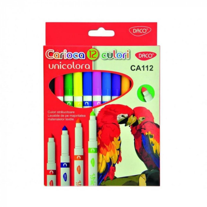 Set 12 Carioci Multicolore DACO, Carioci Colorate, Carioci Multicolore, Set Carioci Multicolore DACO, Carioci Lavabile, Marker Colorat, Markere Colora