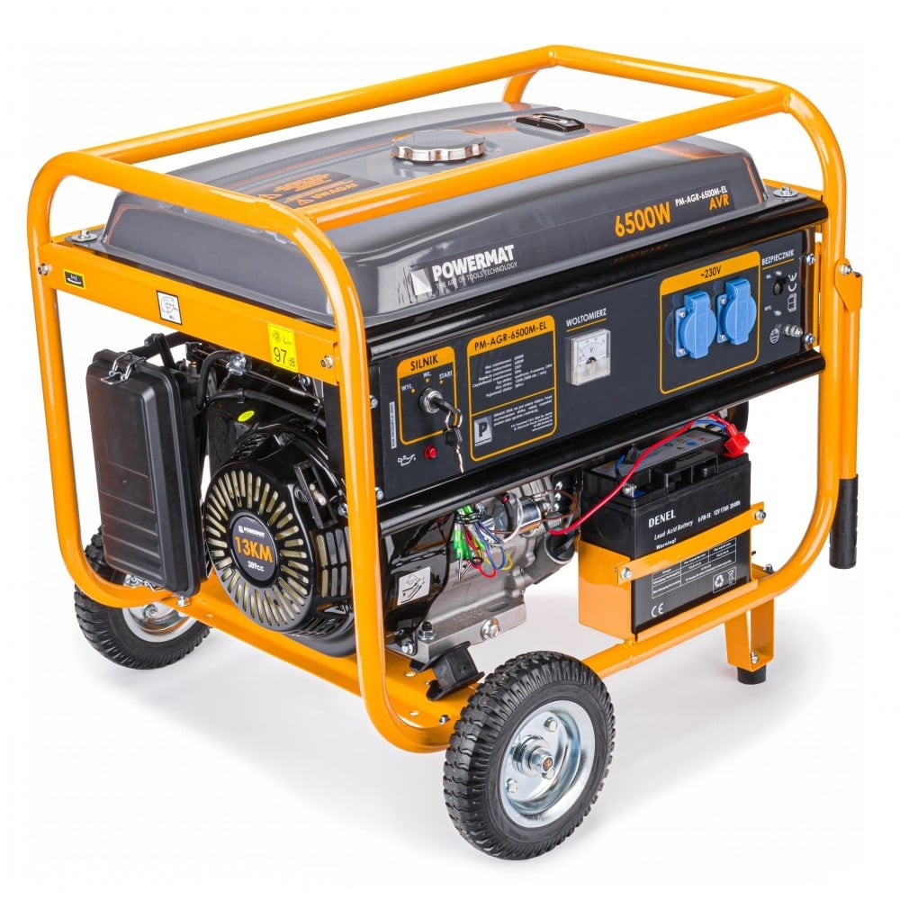 Generator curent 6.5kW 6500W 230V 12V + pornire electrica la cheie + manere  si roti motor benzina 13CP (PM1141) | Okazii.ro