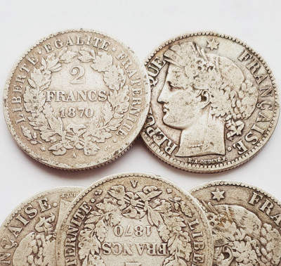 238 Franta 2 Francs 1870 Reverse Legend km 817 argint foto